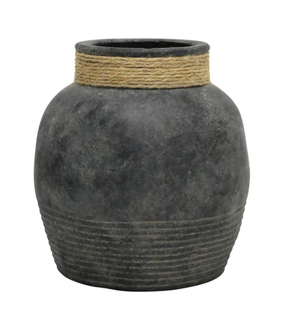 Saachi | Terracotta Vessel With Jute Detail Black - Mirra Interiors