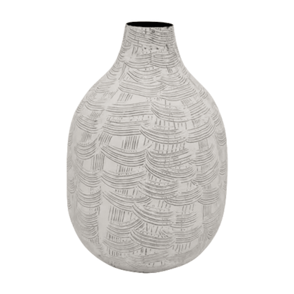 Mae | Etched Metal Vase White Large - Mirra Interiors