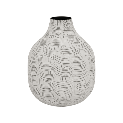 Mae | Etched Metal Vase White Small - Mirra Interiors