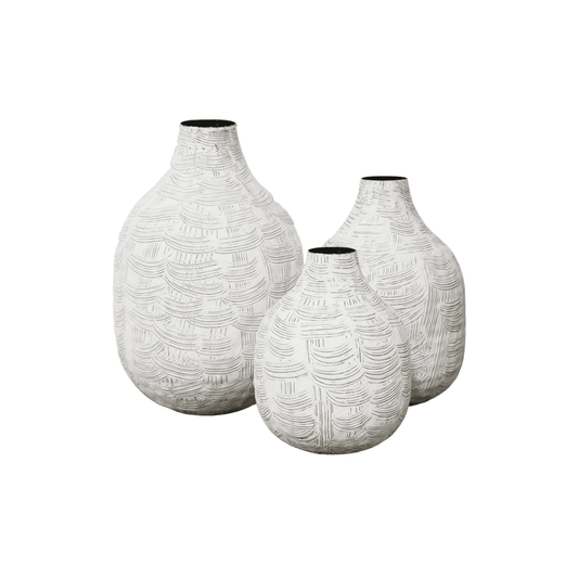 Mae | Etched Metal Vase White (all sizes) - Mirra Interiors