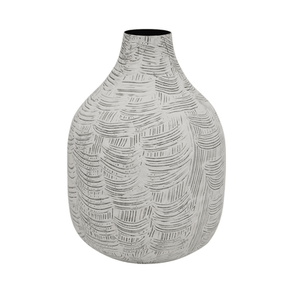Mae | Etched Metal Vase White Medium - Mirra Interiors