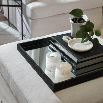 Milos | Mirrored Fluted Tray Black - Mirra Interiors
