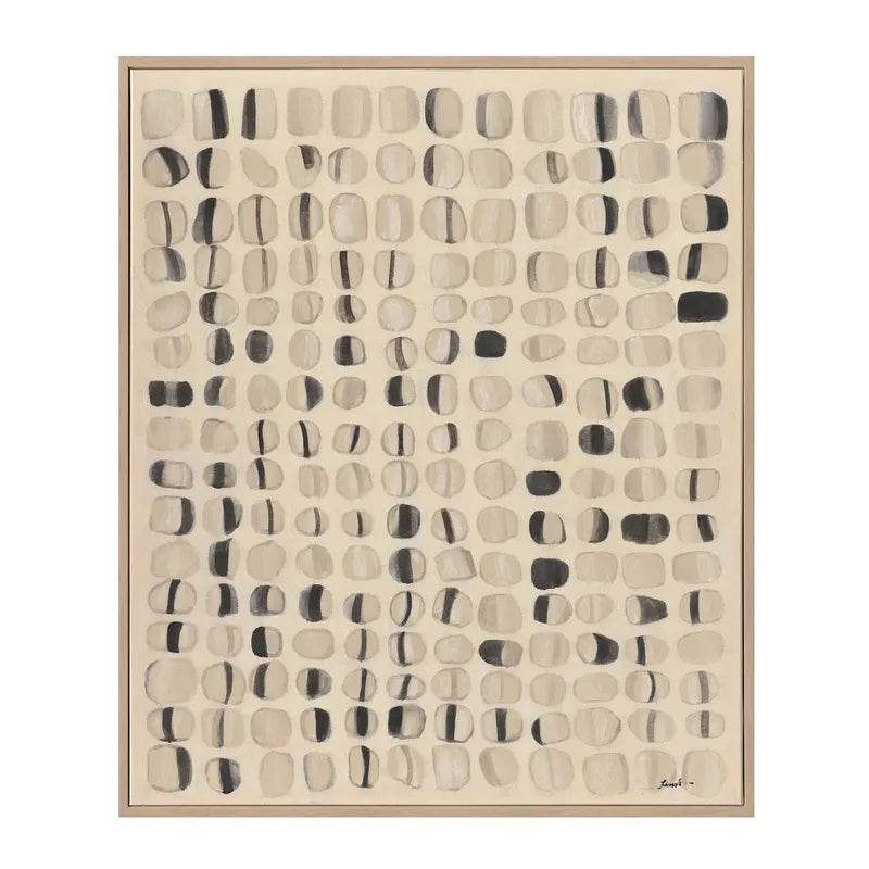 Lunar Rhythm | Hand-Painted Canvas Painting in Natural Frame - Mirra Interiors
