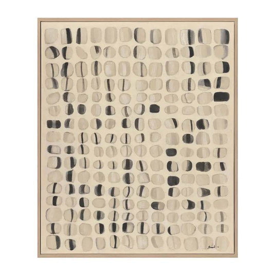 Lunar Rhythm | Hand-Painted Canvas Painting in Natural Frame - Mirra Interiors