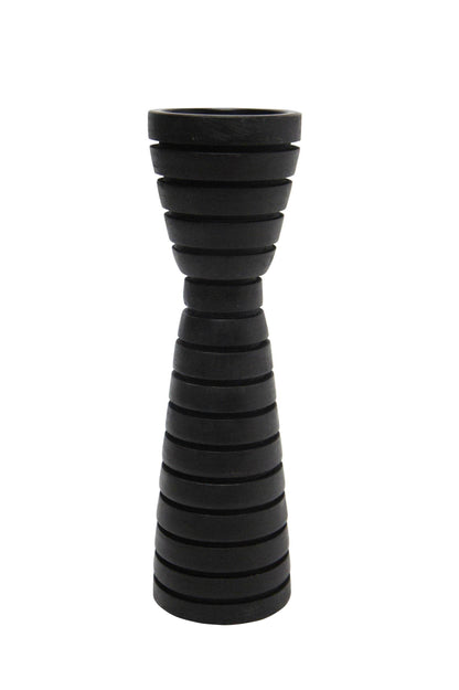 Rocco | Carved Wood Candle Holder Black - Mirra Interiors