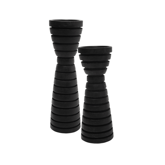 Rocco | Carved Wood Candle Holder Black - Mirra Interiors