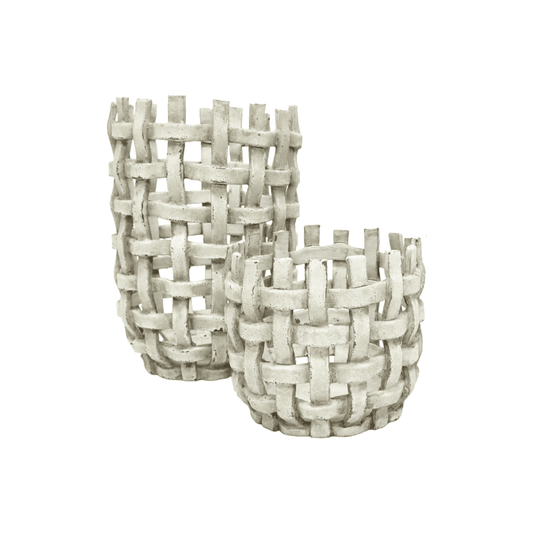 Deliliah | Woven Resin Vessel Distressed White - Mirra Interiors