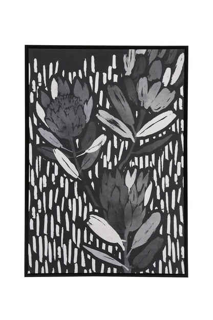 Protea | Monochrome Floral Canvas Print In Black Frame - Mirra Interiors