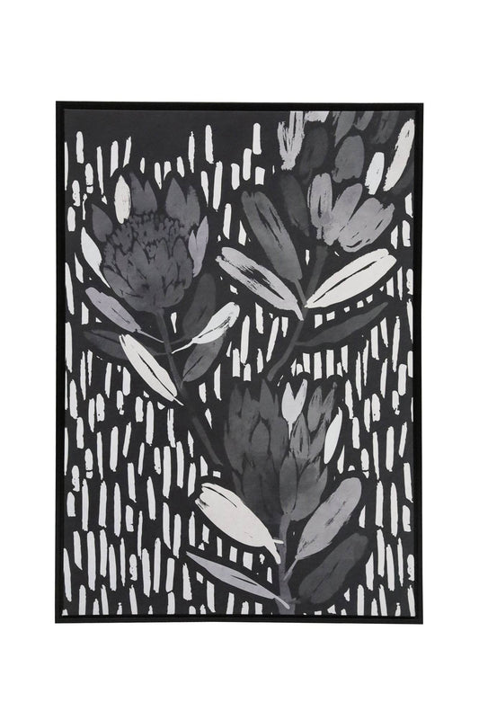 Protea | Monochrome Floral Canvas Print In Black Frame - Mirra Interiors