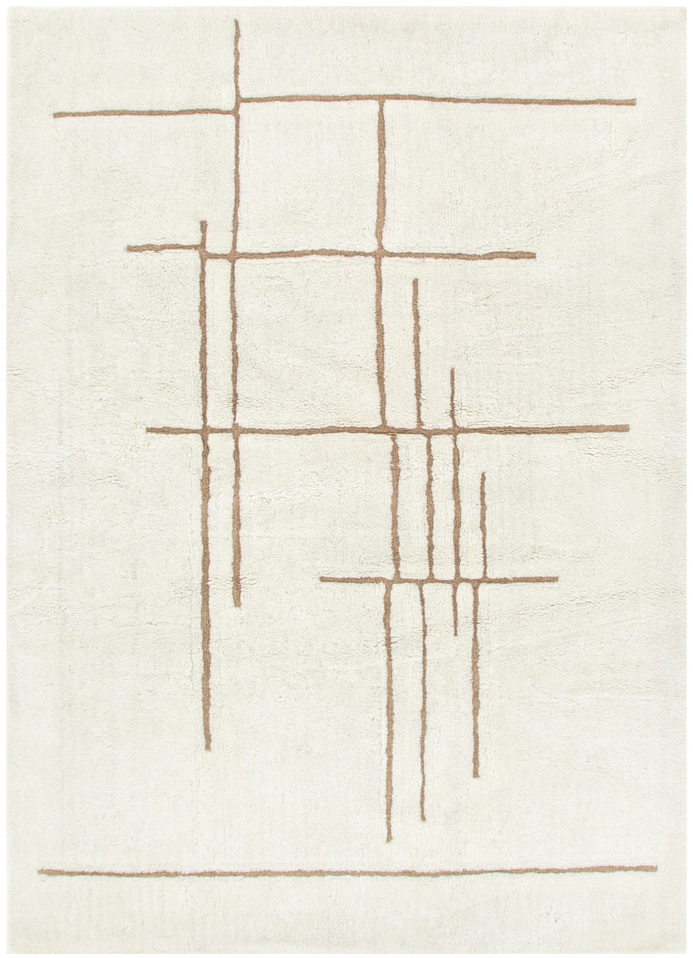 Highlands Abstract Beige Lines Washable Wool Rug
