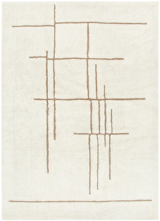 Highlands Abstract Beige Lines Washable Wool Rug