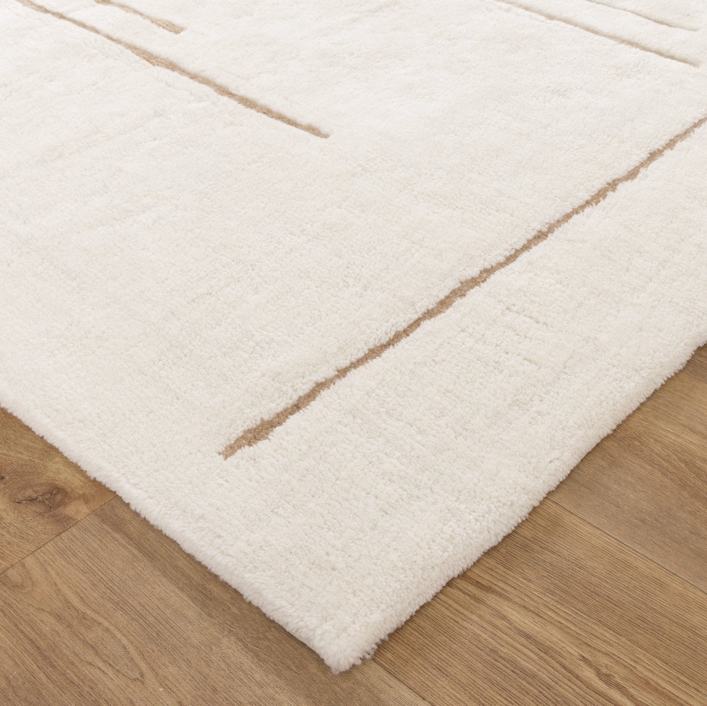 Highlands Abstract Beige Lines Washable Wool Rug