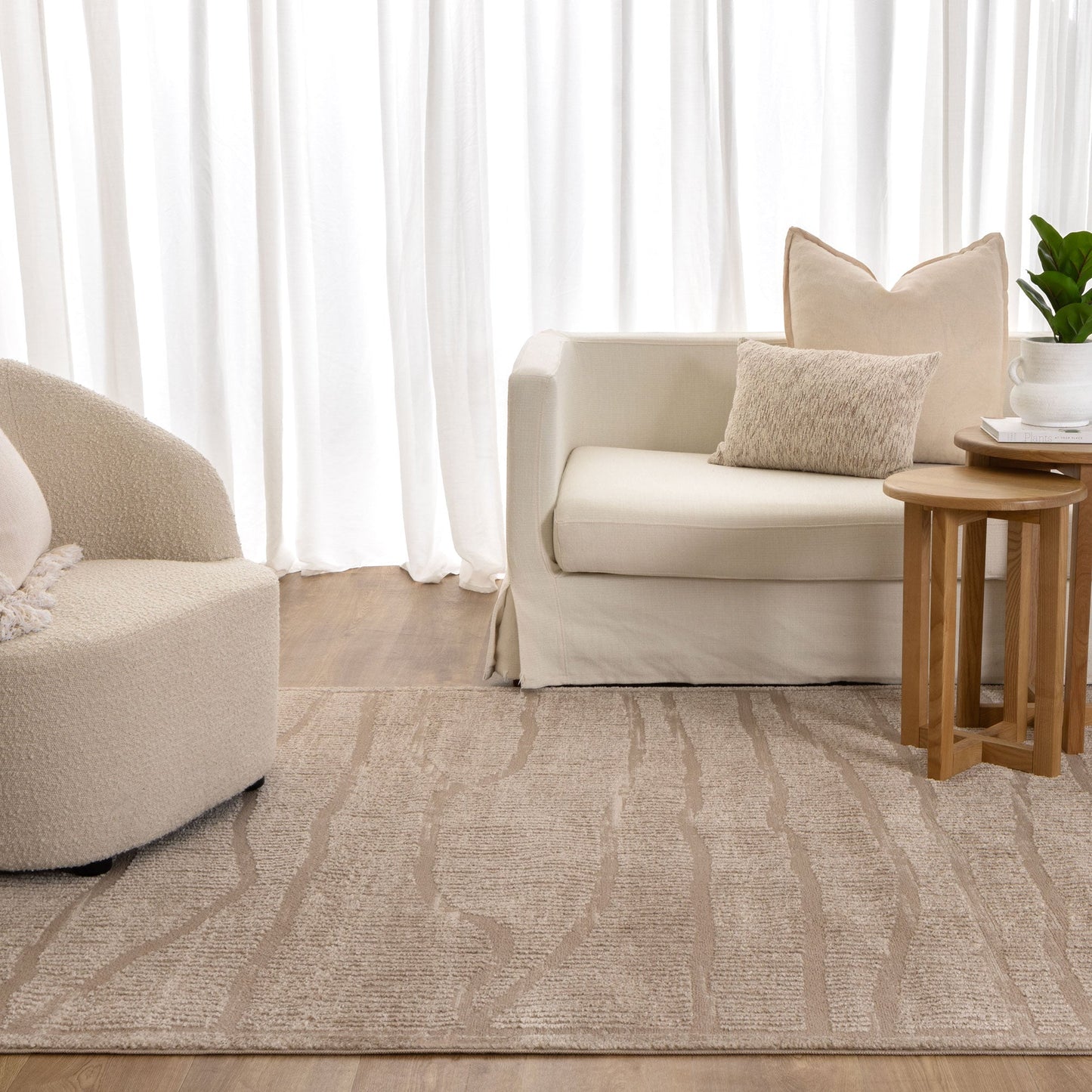 Sierra Abstract Beige Lines Rug