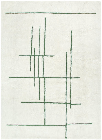 Highlands Abstract Olive Lines Washable Wool Rug