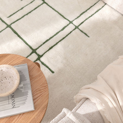 Highlands Abstract Olive Lines Washable Wool Rug