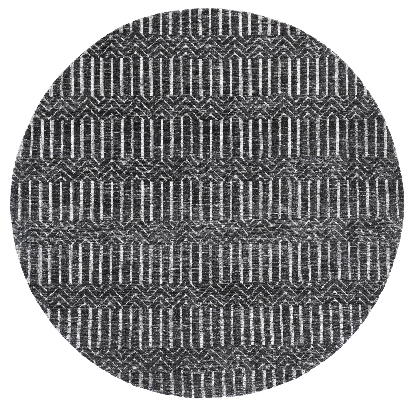 Amritsar | Attari Cotton Blend Round Rug - Charcoal & Beige