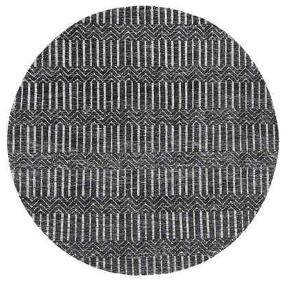 Amritsar | Attari Cotton Blend Round Rug - Charcoal & Beige