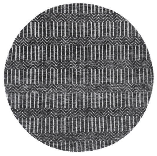 Amritsar | Attari Cotton Blend Round Rug - Charcoal & Beige