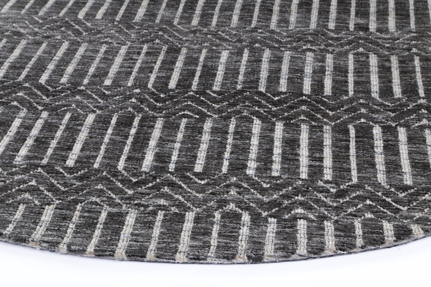 Amritsar | Attari Cotton Blend Round Rug - Charcoal & Beige