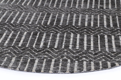 Amritsar | Attari Cotton Blend Round Rug - Charcoal & Beige