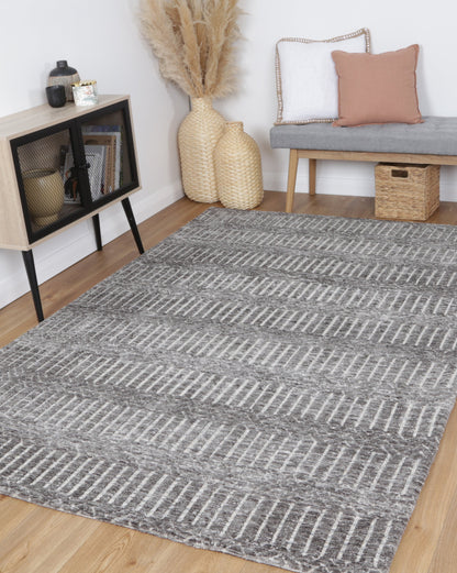 Amritsar | Attari  Cotton Blend Rug - Charcoal & Beige