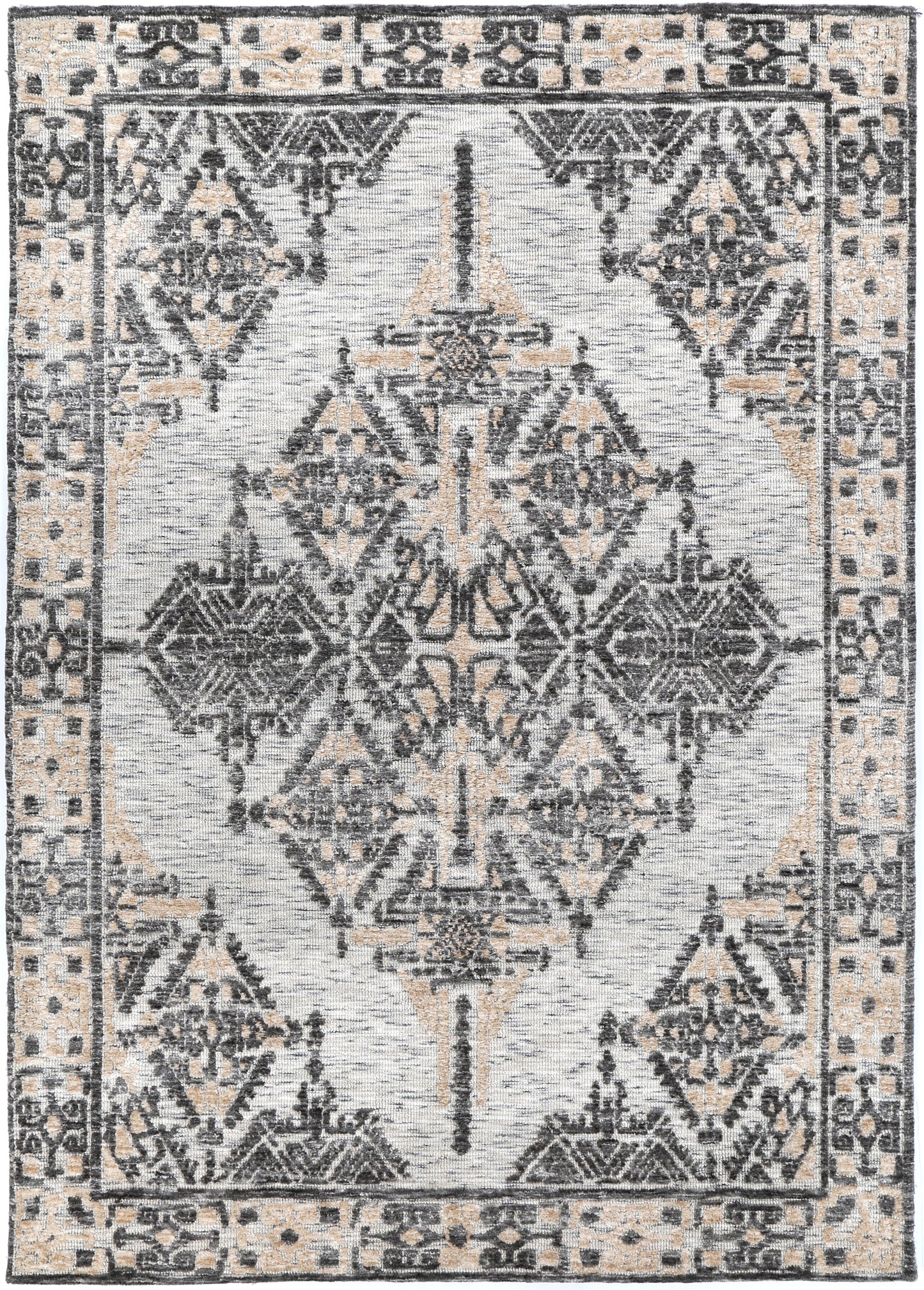 Amritsar | Beas Cotton Blend Rug - Charcoal & Beige