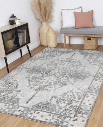 Amritsar | Beas Cotton Blend Rug - Charcoal & Beige
