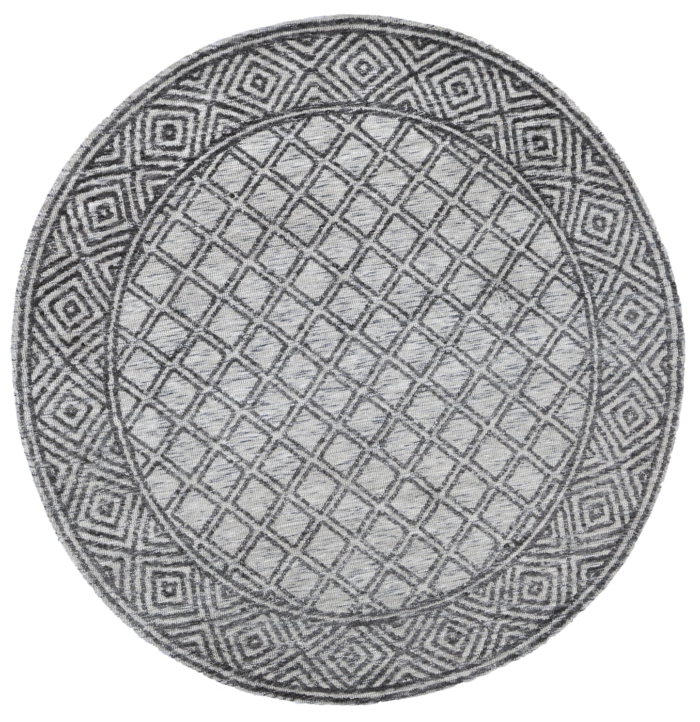 Amritsar | Ajnala  Cotton Blend Round Rug - Charcoal & Beige