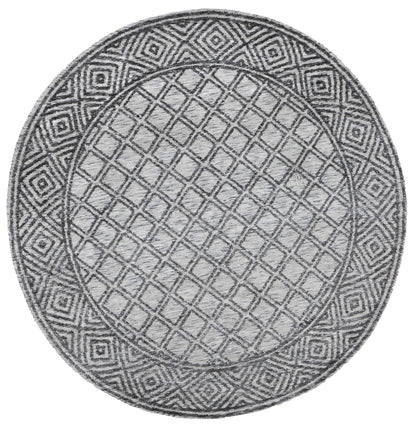 Amritsar | Ajnala  Cotton Blend Round Rug - Charcoal & Beige