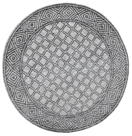Amritsar | Ajnala  Cotton Blend Round Rug - Charcoal & Beige
