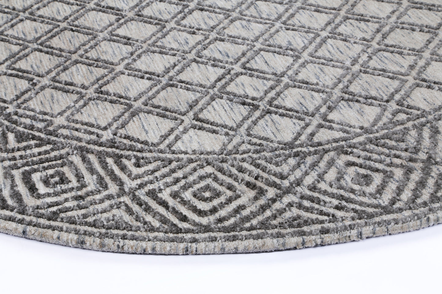 Amritsar | Ajnala  Cotton Blend Round Rug - Charcoal & Beige