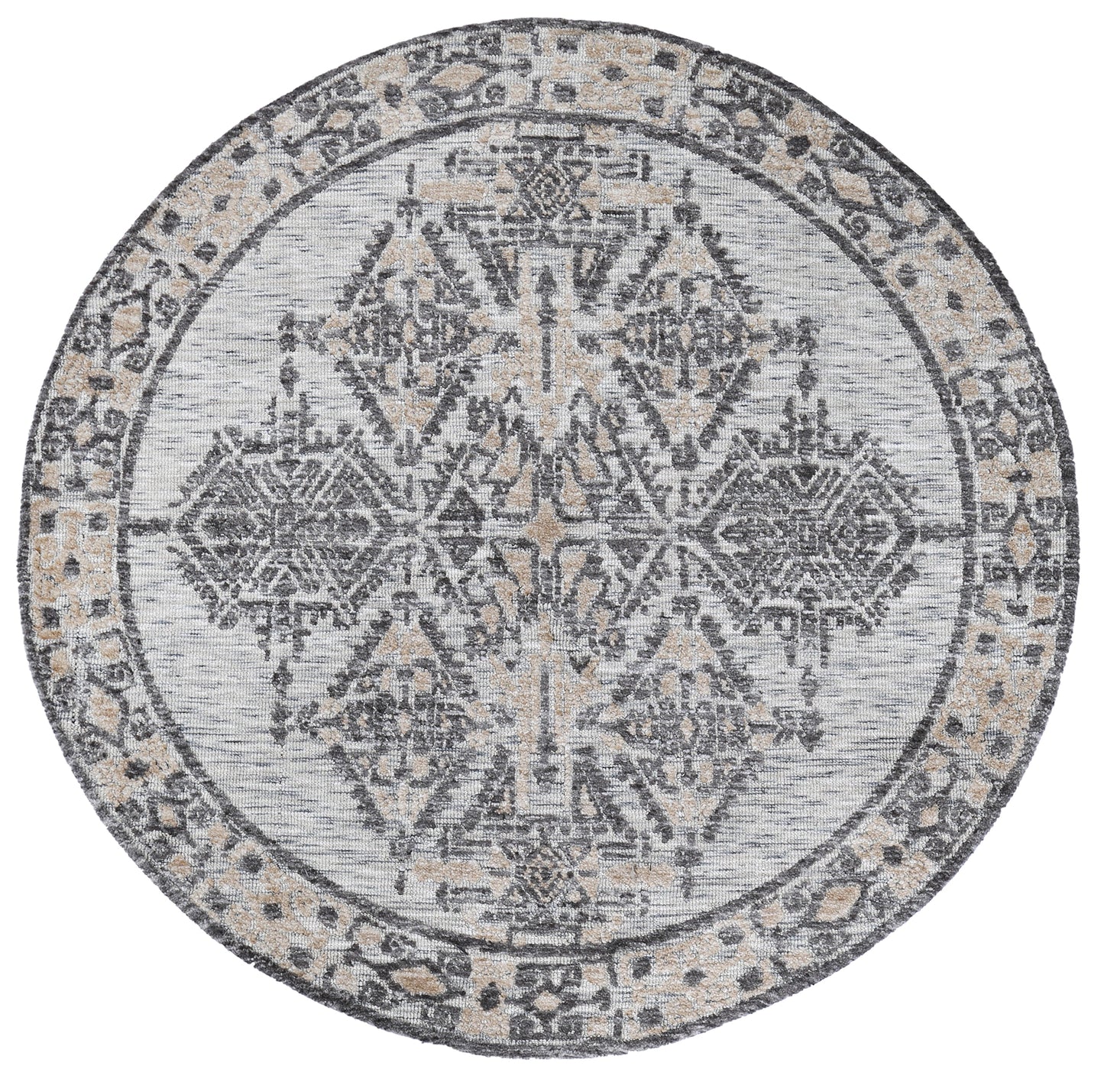 Amritsar | Beas Cotton Blend Round Rug - Charcoal & Beige