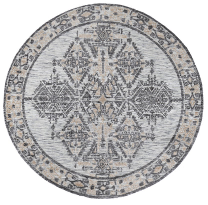 Amritsar | Beas Cotton Blend Round Rug - Charcoal & Beige