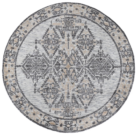 Amritsar | Beas Cotton Blend Round Rug - Charcoal & Beige