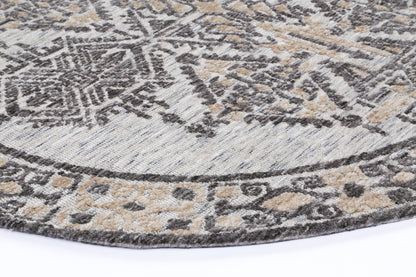Amritsar | Beas Cotton Blend Round Rug - Charcoal & Beige