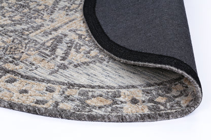 Amritsar | Beas Cotton Blend Round Rug - Charcoal & Beige