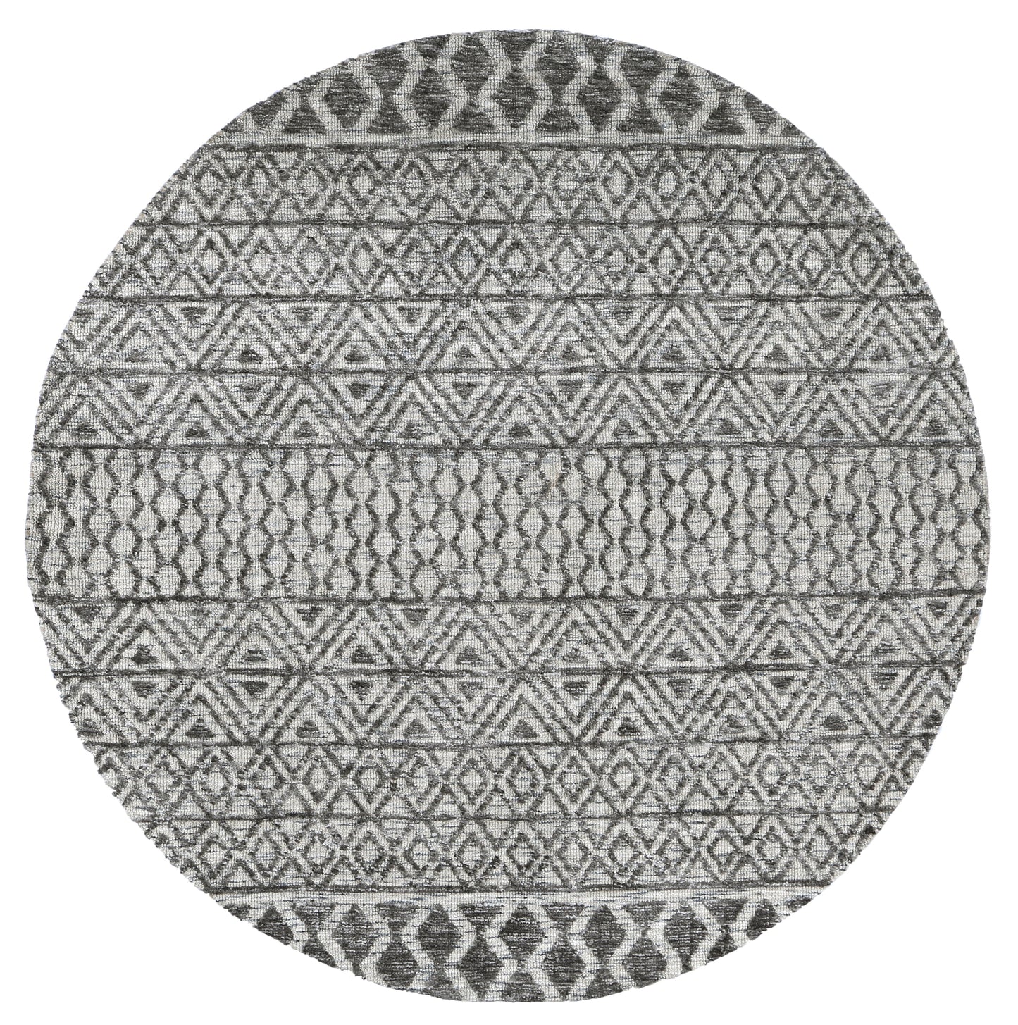 Amritsar | Ramdass Cotton Blend Round Rug - Charcoal & Beige