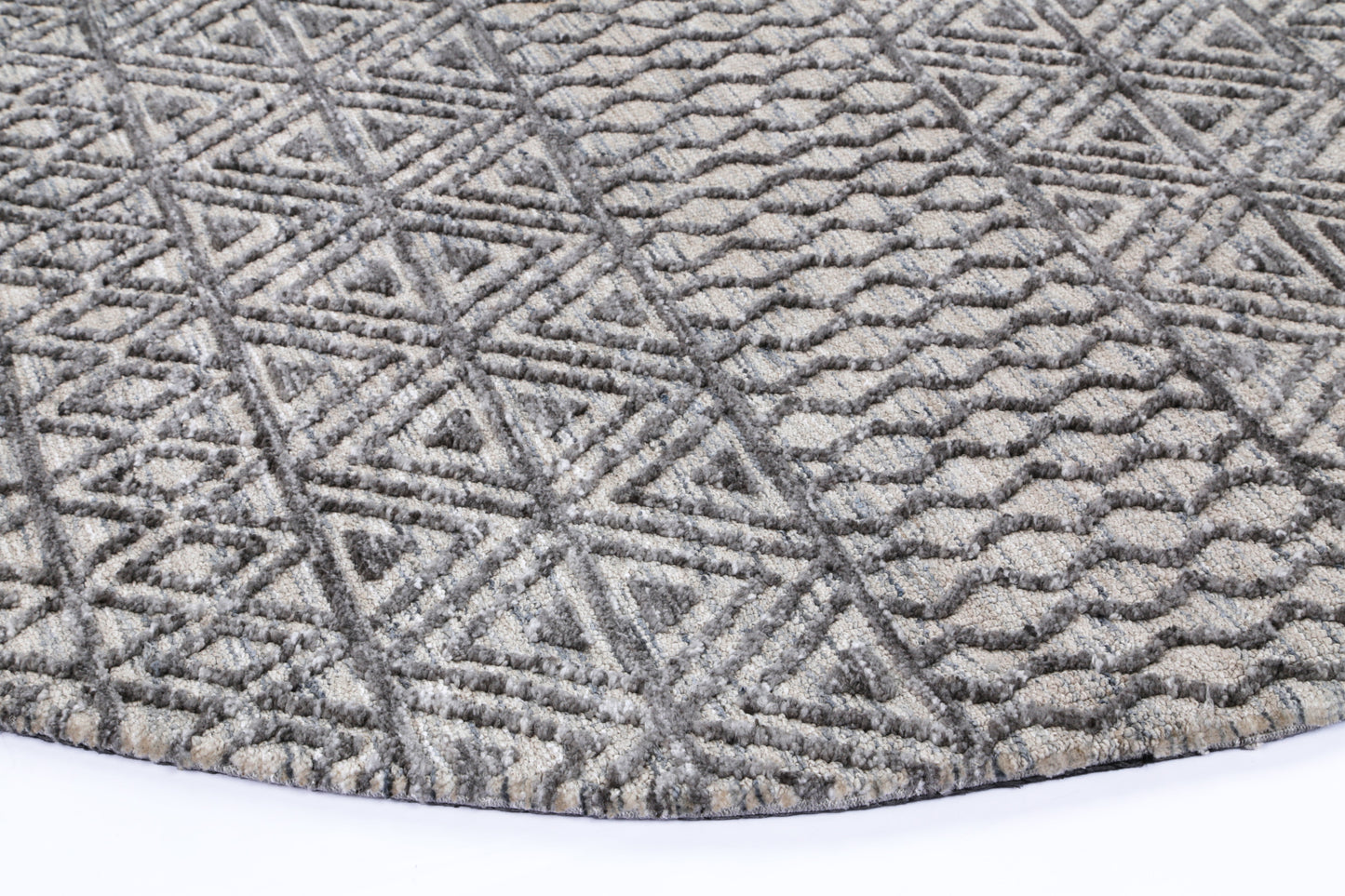 Amritsar | Ramdass Cotton Blend Round Rug - Charcoal & Beige