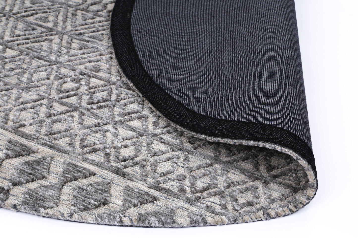 Amritsar | Ramdass Cotton Blend Round Rug - Charcoal & Beige