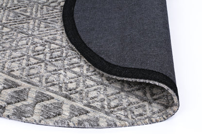Amritsar | Ramdass Cotton Blend Round Rug - Charcoal & Beige