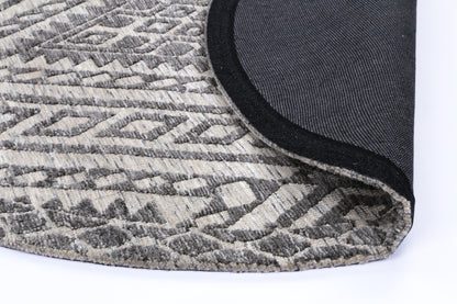 Amritsar | Majitha Cotton Blend Round Rug - Charcoal & Beige