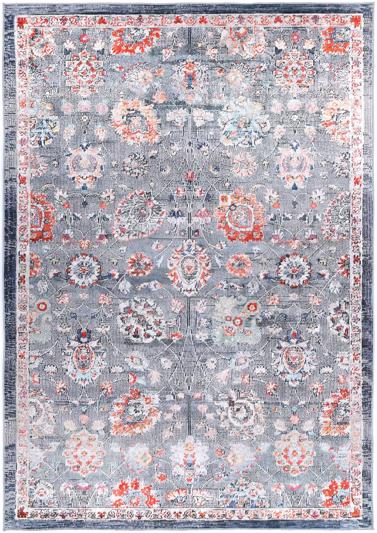 Angelic Distressed Floral Grey Multi Non-Slip Rug - ANGE12