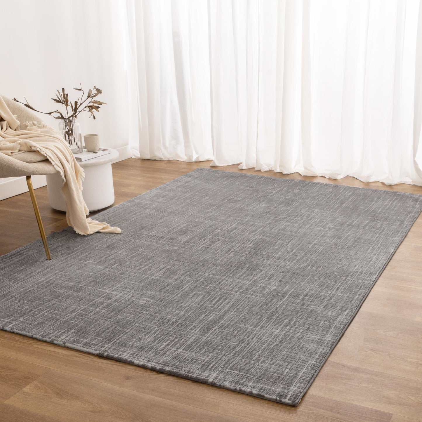 Atina | Distressed Geo Lines Rug - Grey
