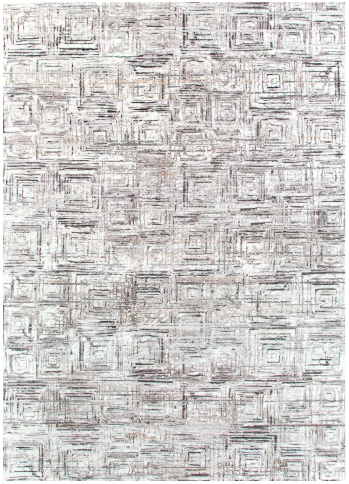 Atina | Distressed Geo Squares Rug - Grey
