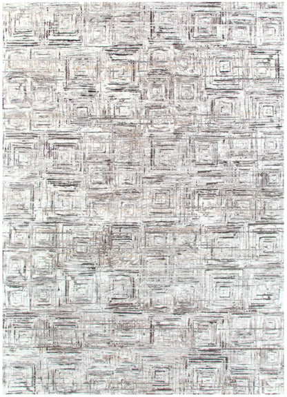 Atina | Distressed Geo Squares Rug - Grey