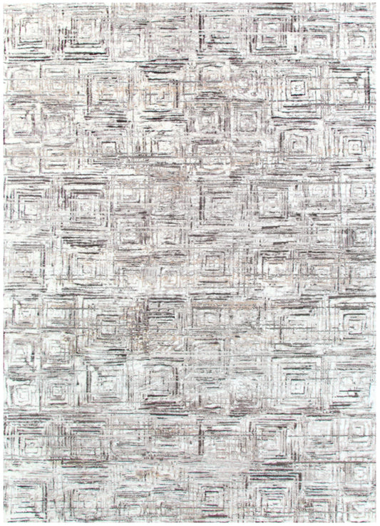 Atina | Distressed Geo Squares Rug - Grey