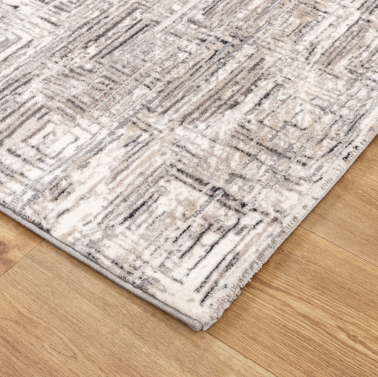 Atina | Distressed Geo Squares Rug - Grey