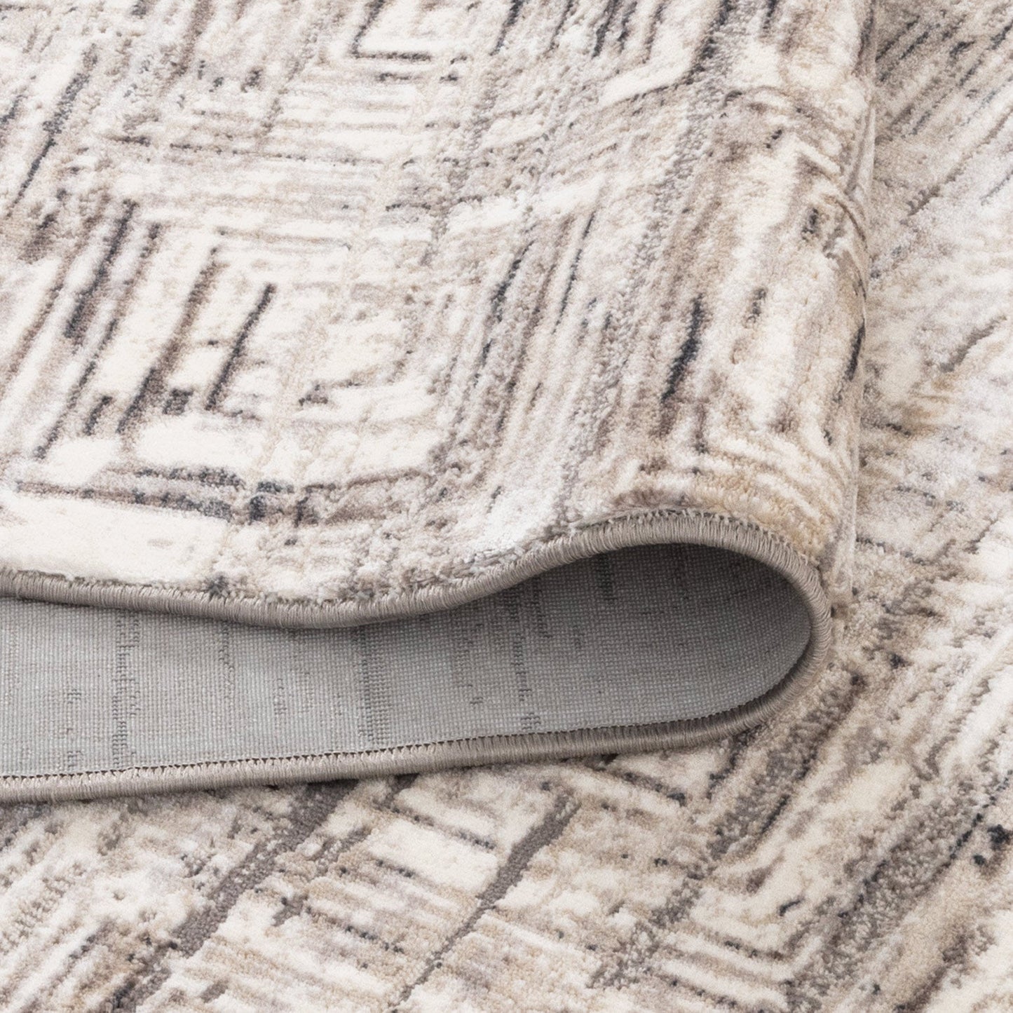 Atina | Distressed Geo Squares Rug - Grey