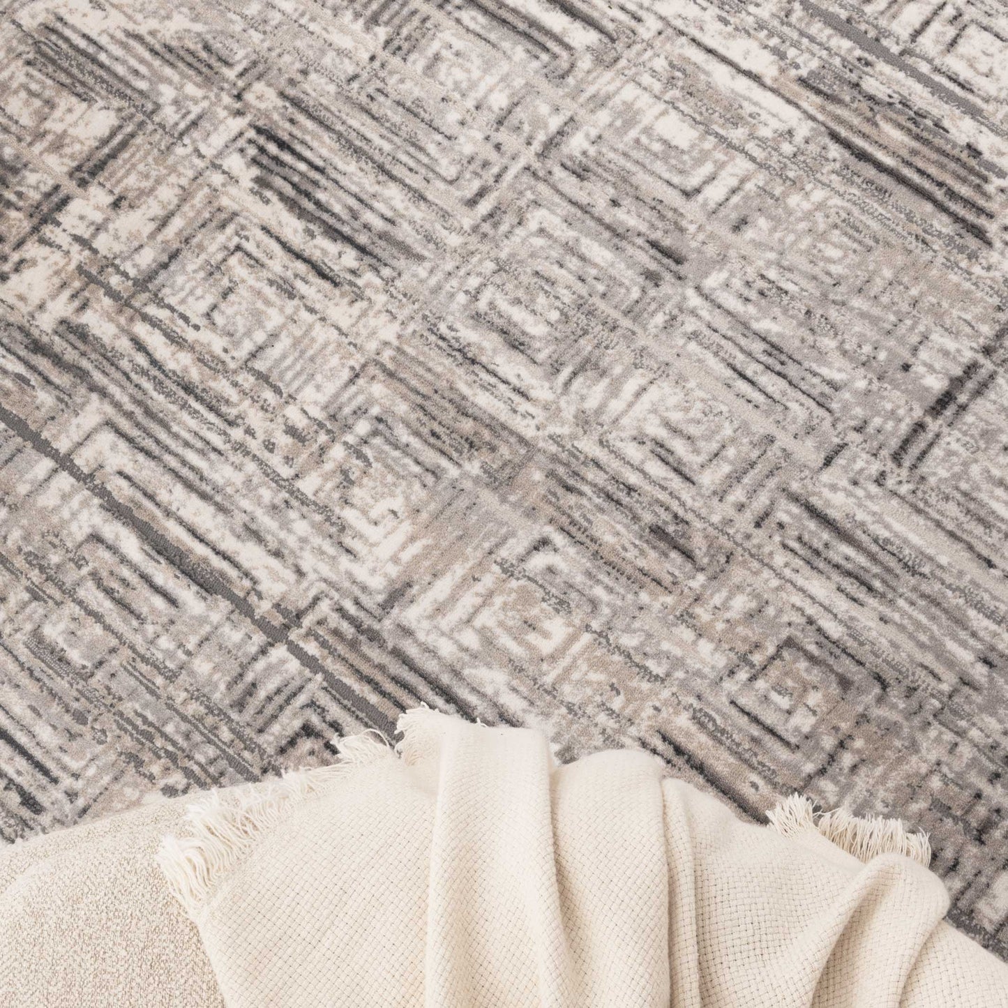 Atina | Distressed Geo Squares Rug - Grey