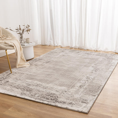 Atina | Distressed Border Rug - Beige & Grey